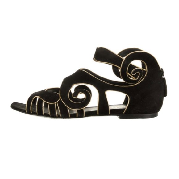 CHANEL Shoes - Chanel Black Suede Cutout Gladiator Flat Sandals Pre-Fall 2011 Byzantine